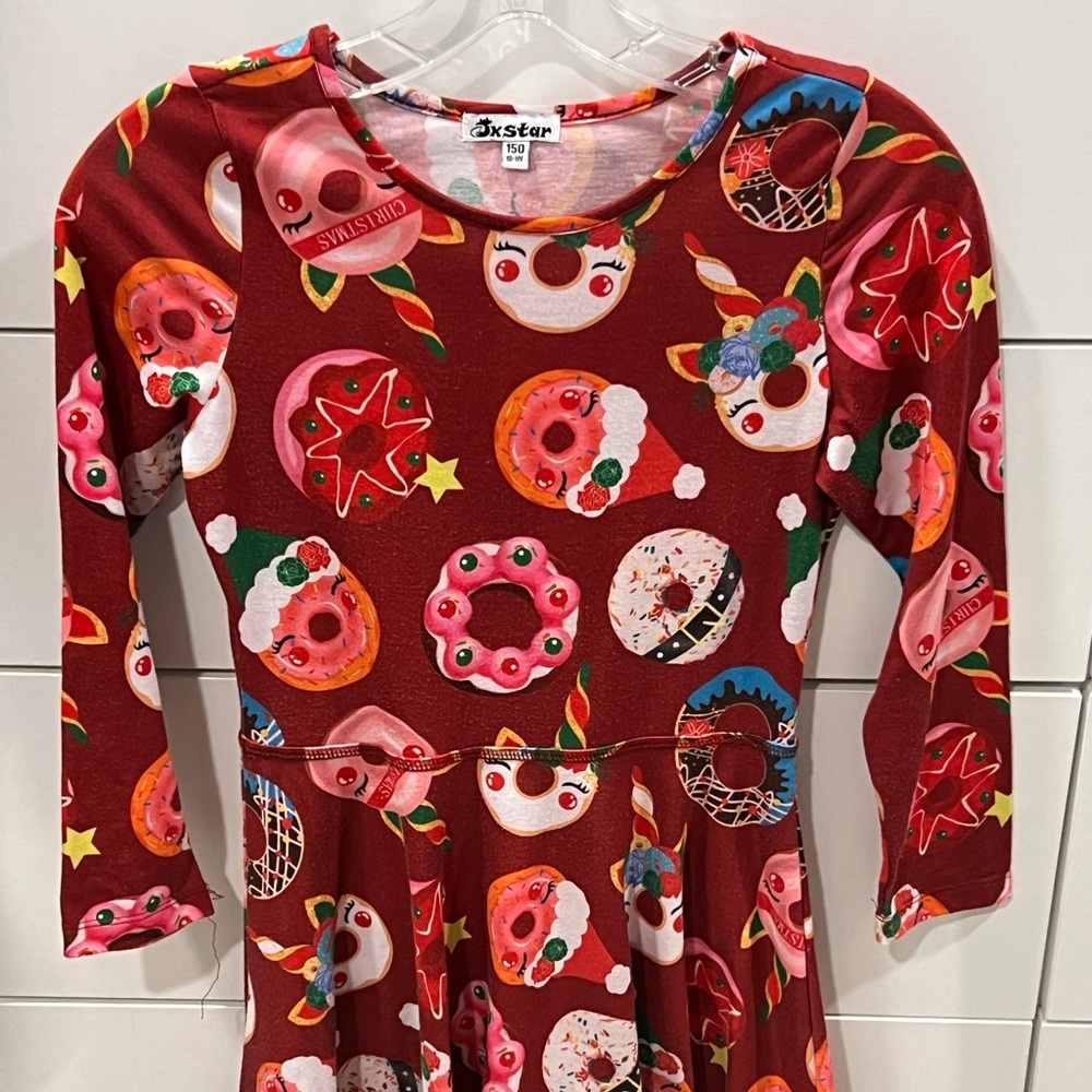 Girls holiday casual dress with donut pattern size 10-11Y